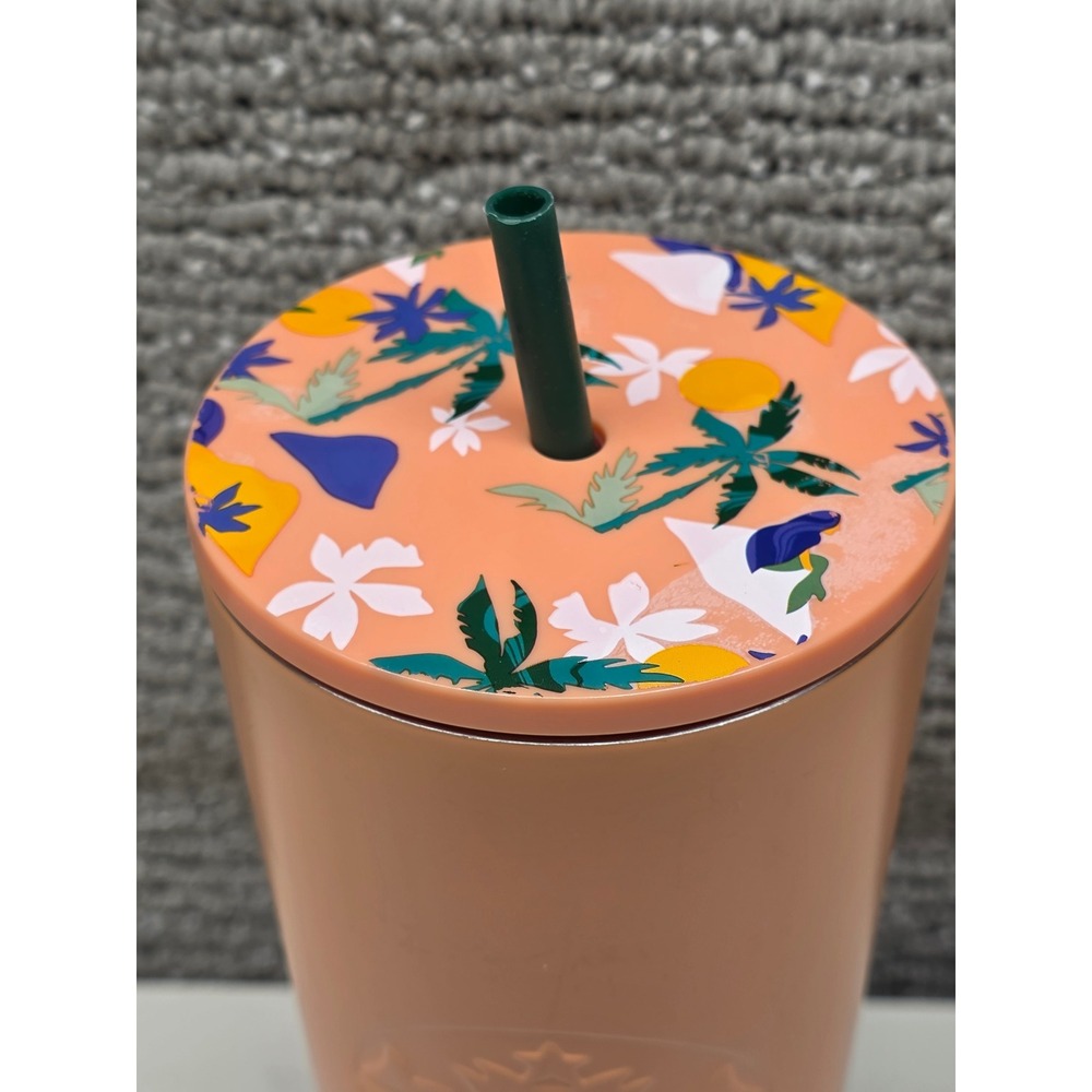 Starbucks 2020 Peach Tropical Floral Lid Stainless‎ Steel Cold Cup Tumbler 24oz